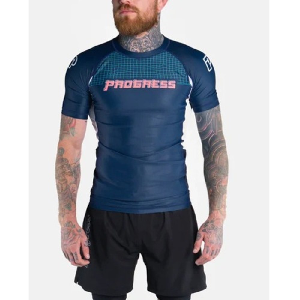 Progress Jiu Jitsu Men's Navy Blue Short Sleeve Unknown Koi Rashguard Size M NWT